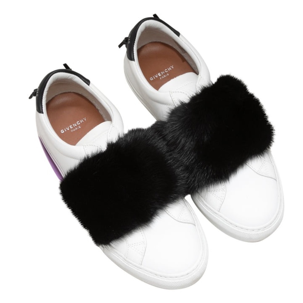 GIVENCHY LOW-TOP MINK-TRIMMED SNEAKERS SIZE 36